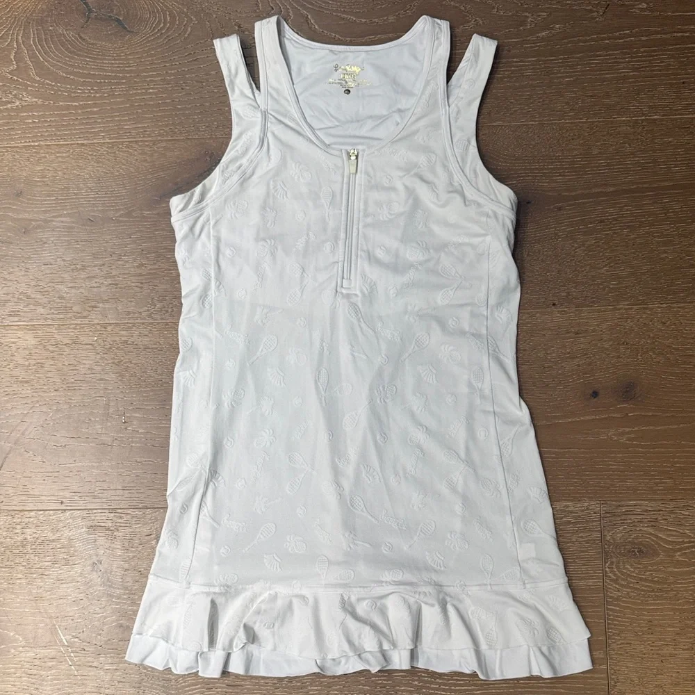 Lilly Pulitzer Luxletic Tennis Dress XL White Zip Front Ruffle Hem - Picture 2 of 6